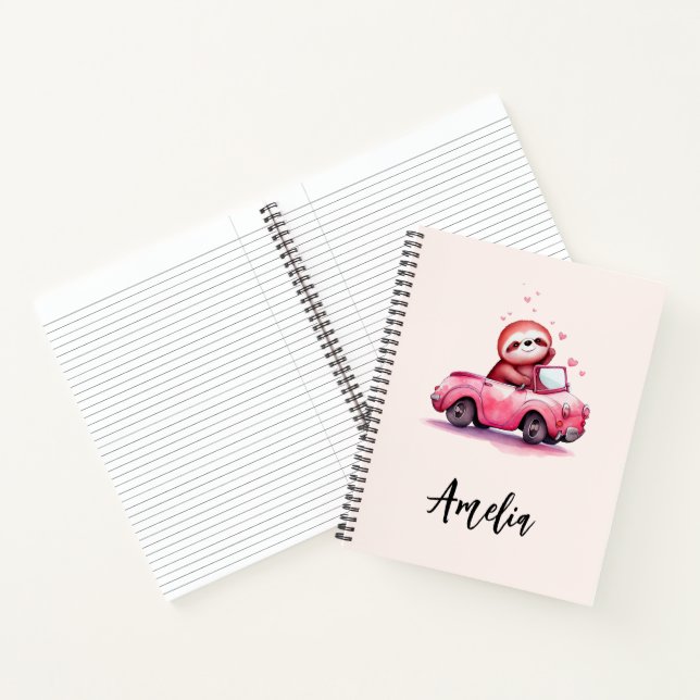 Carnet Cute Sloth Driving a Pink Convertible (Intérieur)