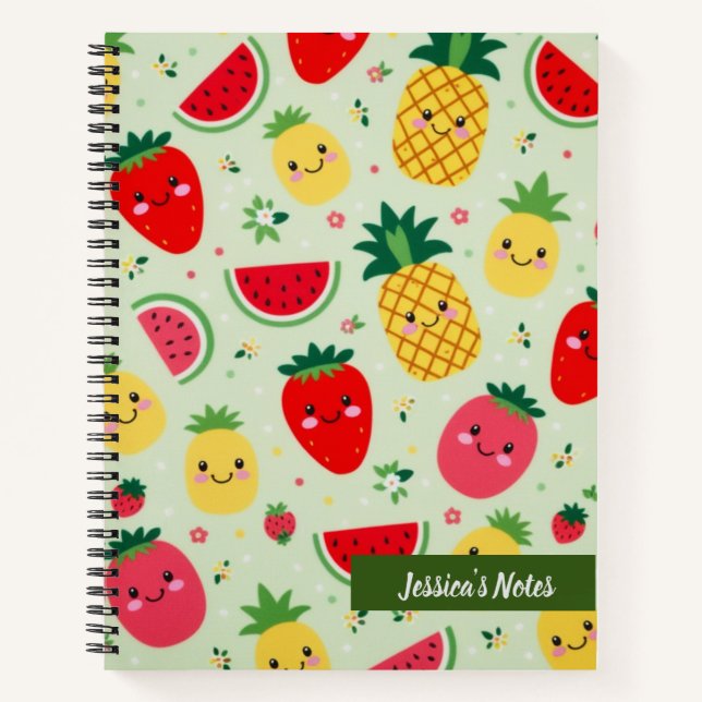 Carnet Cute Smiling Kawaii Fruits Motif Personnalisé (Devant)