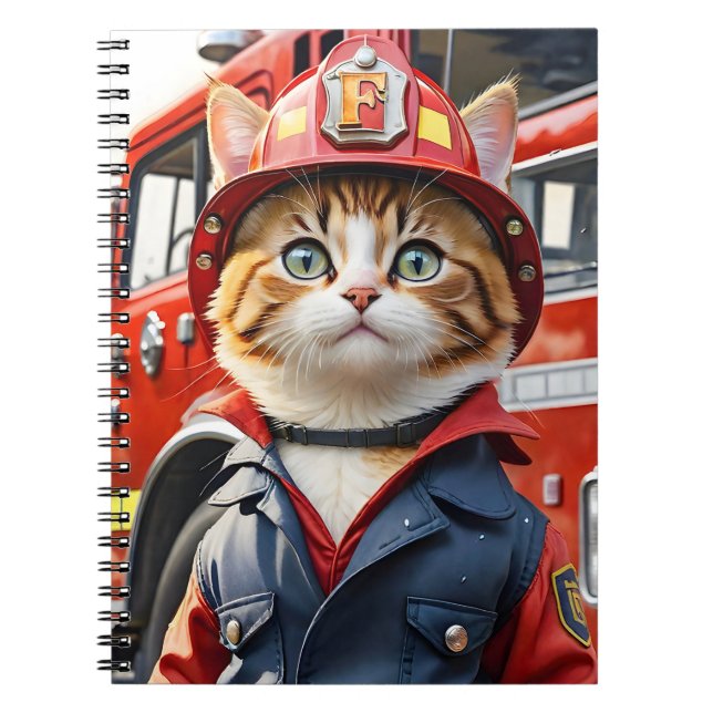 Carnet Cute Tabby Chat en Aquarelle Uniforme Firefighter (Devant)