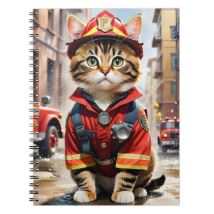 Carnet Cute Tabby Chat en Aquarelle Uniforme Firefighter
