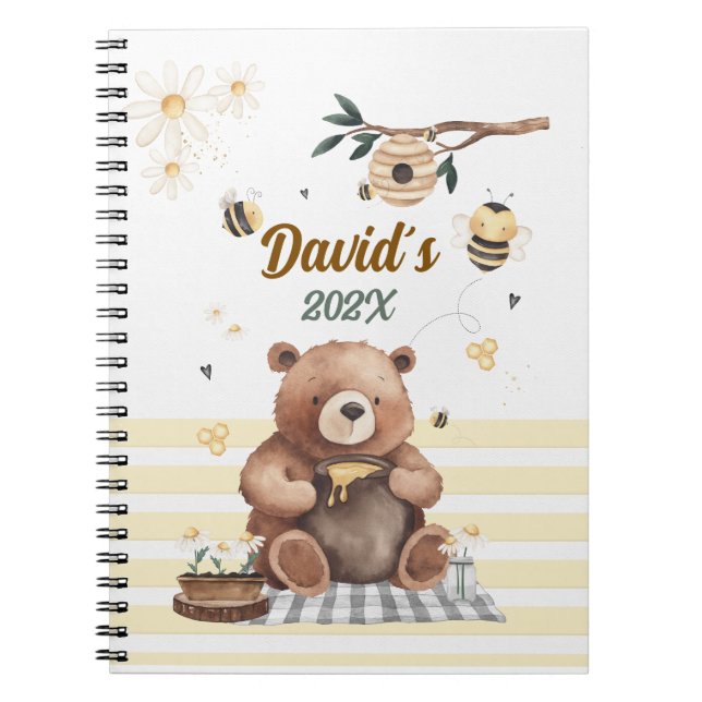Carnet  Cute teddy bear school notebook with jar of honey (Devant)