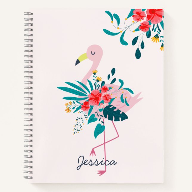 Carnet Cute Tropical Floral Flamant rose Personnalisé (Devant)