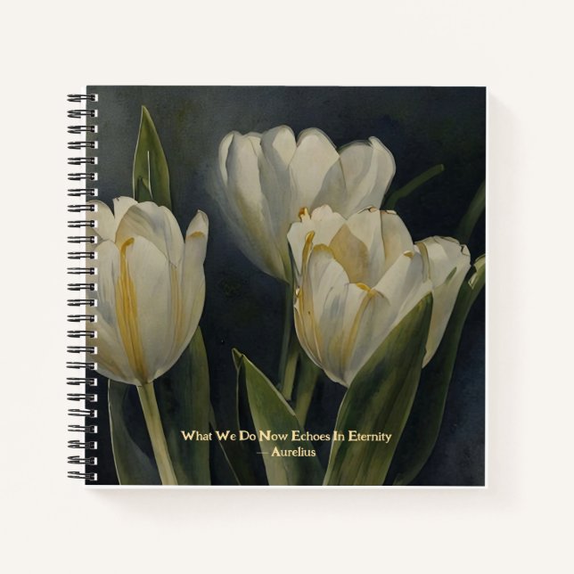 Carnet Cute Tulipes blanches Aurelius Wisdom QuoteJournal (Devant)