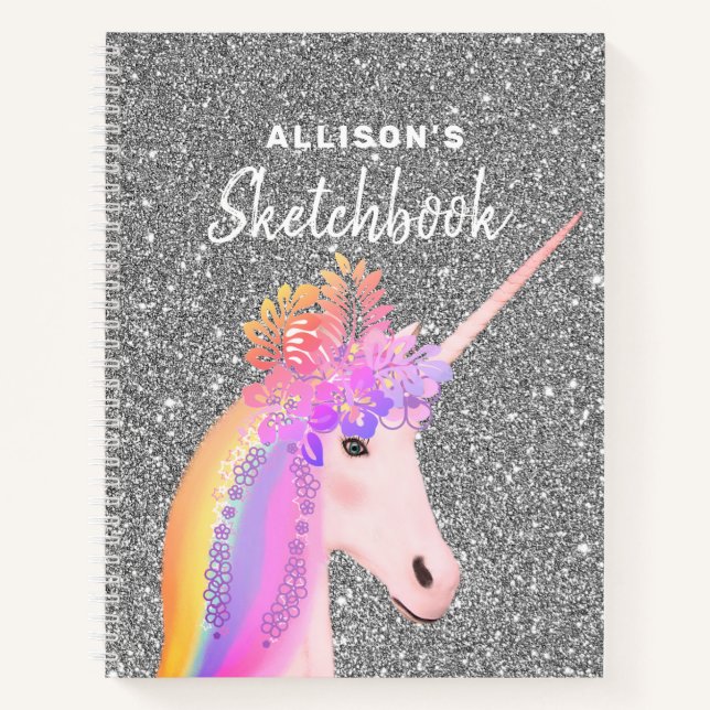 Carnet Cute Unicorn Argent Parties scintillant Sketchbook (Devant)