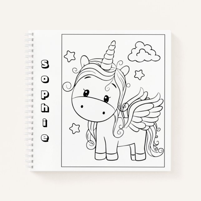 Carnet Cute Unicorn Couleur Votre Propre Nom Esquisse (Devant)