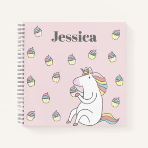 Carnet Cute Unicorn Manger Cupcake Rose Personnalisé