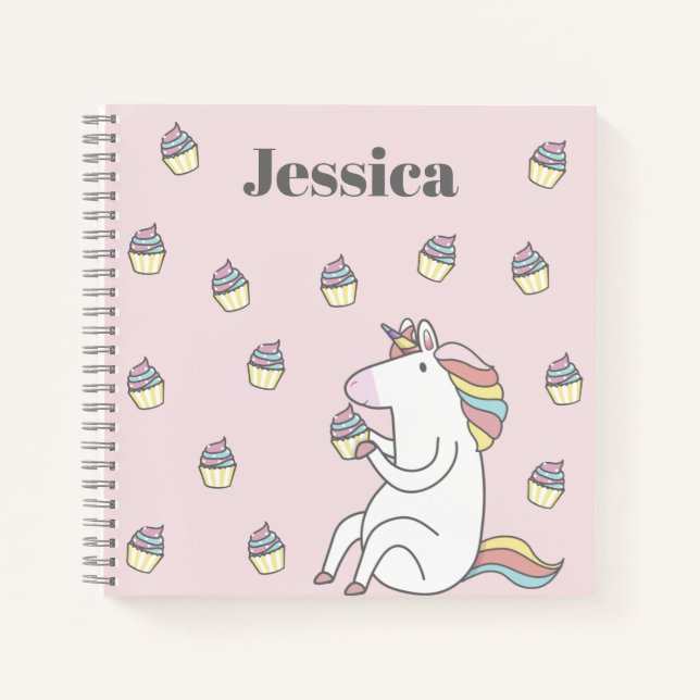 Carnet Cute Unicorn Manger Cupcake Rose Personnalisé (Devant)