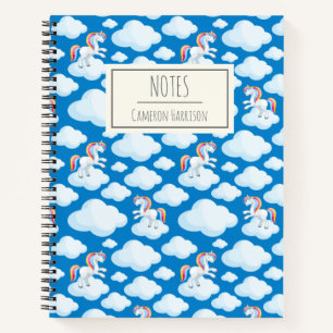 Carnet Cute Unicorn Nuages Whimsical Blue Personnalisé