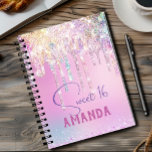 Carnet Cute unicorn pink glitter birthday monogram<br><div class="desc">Make back to school fun with this Cute personalised Notebook. It is designed with elegant girly iridescent glitter drips in unicorn rainbow pink. To make it extra special, it is also monogrammed and personalized with name or initials or any text you like, click the "customize further" link and use the...</div>