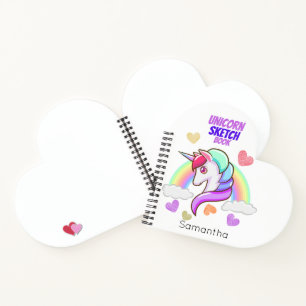 Carnet Cute Unicorn Prénom Rainbow Heart croquis