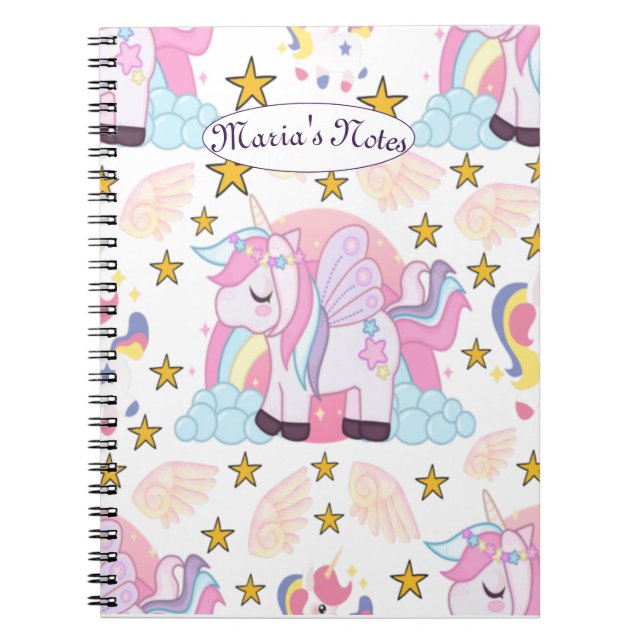 Carnet Cute Unicorn Rainbow Stars Nom Personnalisé (Devant)