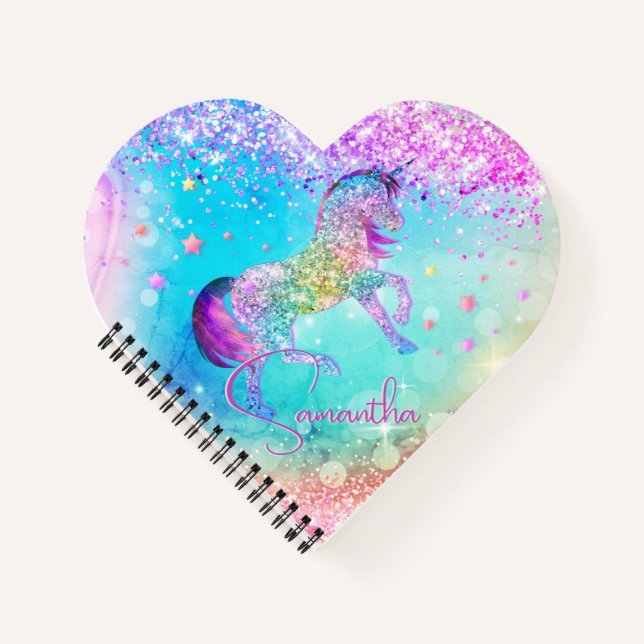 Carnet Cute unicorn rose Parties scintillant arc-en-ciel  (Devant)