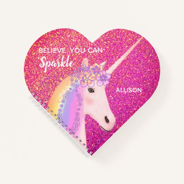 Carnet Cute Unicorn rose Parties scintillant étincelle pe (Devant)