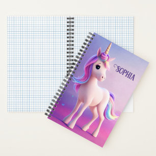 Carnet Cute Unicorne Blanche Avec Rose & Bleu Mane