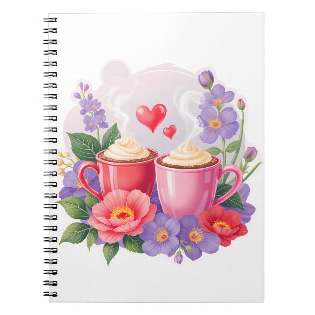 Carnet Cute Valentine Cocoa Mugs with Flowers & Hearts (Devant)