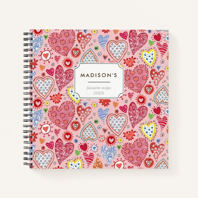 Carnet Cute Valentine coeur amour motif rose (Devant)