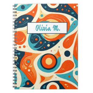 Carnet Cute Vibrant coloré Retro Orange Turquoise Abstrai