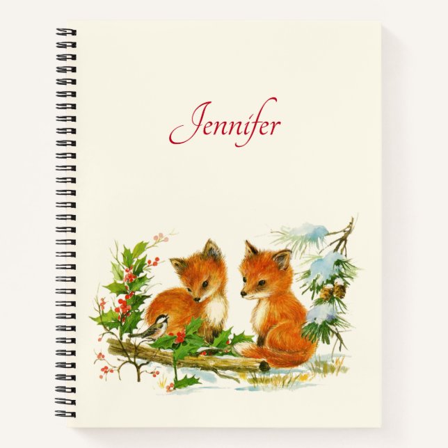 Carnet Cute Vintage Foxes Retro Christmas Scene (Devant)