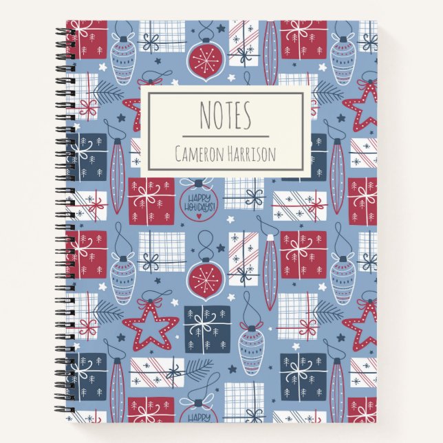 Carnet Cute Vintage Noël Vacances Bleu Personnalisé (Devant)