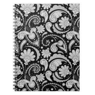 Carnet Cute vintage noir blanc paisley motif