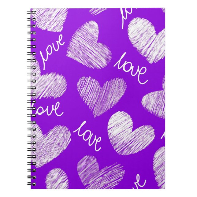 Carnet Cute violet blanc Scribblé Coeur avec script d'amo (Devant)