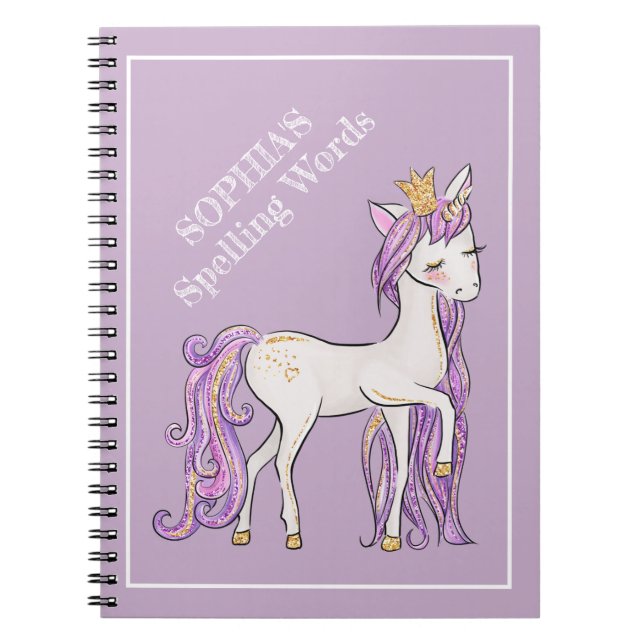 Carnet Cute violet blanc Unicorn Tiara School Sujet (Devant)