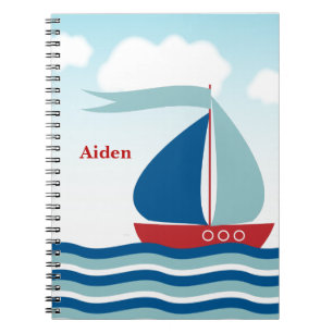 Carnet Cute voilier sur les vagues d'eau Monogramme