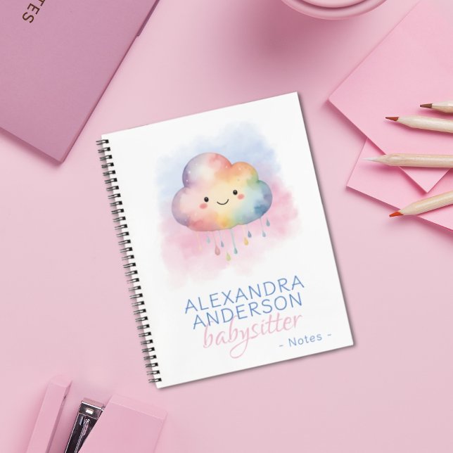 Carnet Cute Watercolor Boho Rainbow Cloud Babysitter (Cute Boho Rainbow Cloud Watercolor Babysitter Notebook)