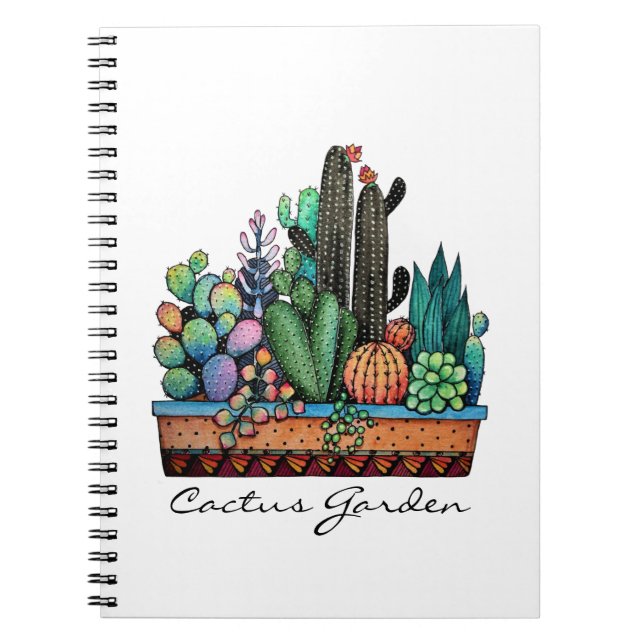 Carnet Cute Watercolor Cactus Garden (Devant)