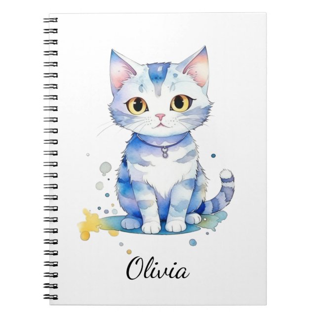 Carnet Cute watercolor cat (chaton) design (Devant)