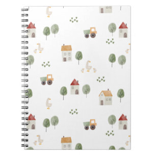 Carnet Cute Watercolor Farm Pattern