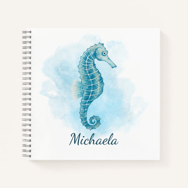 Carnet Cute Watercolor Seahorse Personnalisé (Devant)