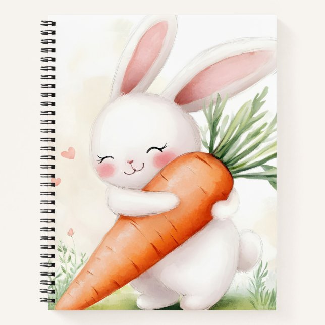 Carnet Cute Watercolor Spring Bunny Carrot (Devant)