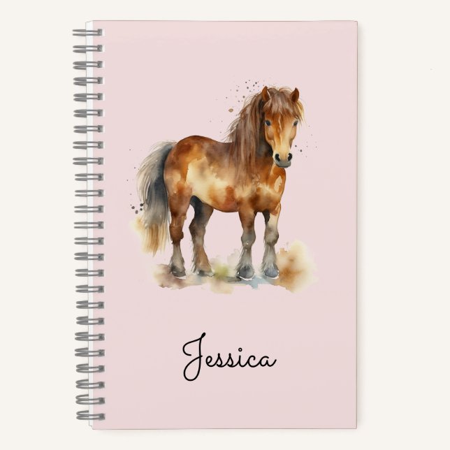Carnet Cute Whimsical Brown Pony Script Nom Cheval (Recto)