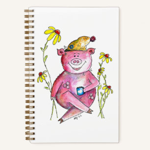 Carnet Cute Whimsical Cochon Boire Café