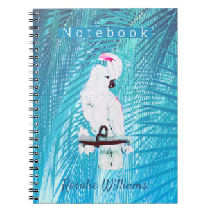 Carnet Cute White Cockatoo Tropical Greenery Palm