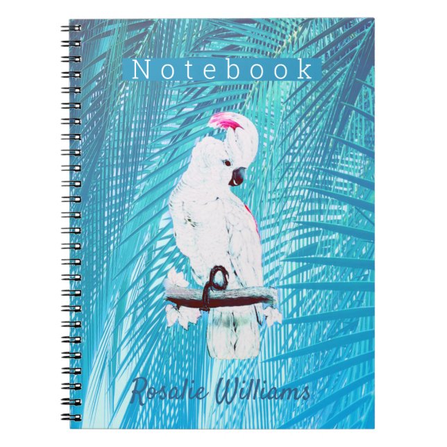 Carnet Cute White Cockatoo Tropical Greenery Palm (Devant)