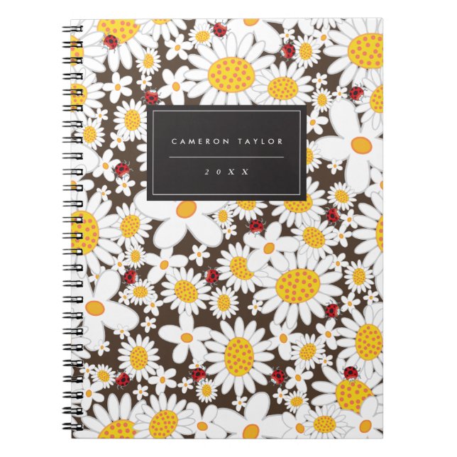 Carnet Cute White Daisies Summer Flowers And Red Ladybugs (Devant)