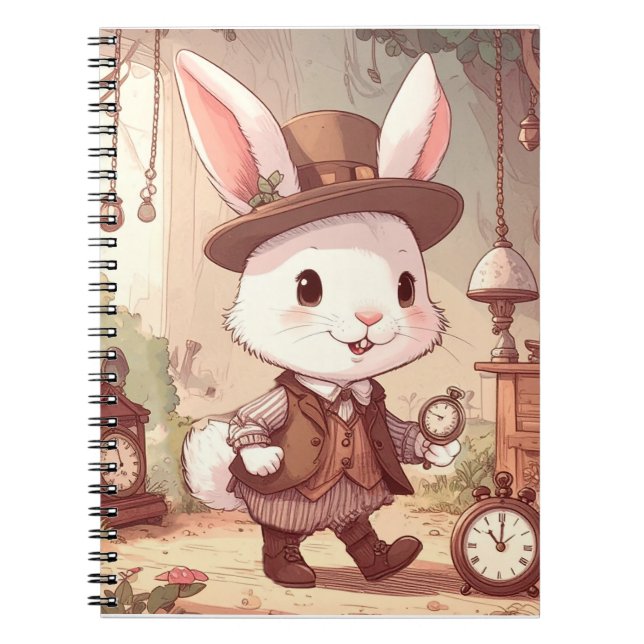 Carnet Cute White Rabbit Wonderland Whimsical Timekeeper (Devant)