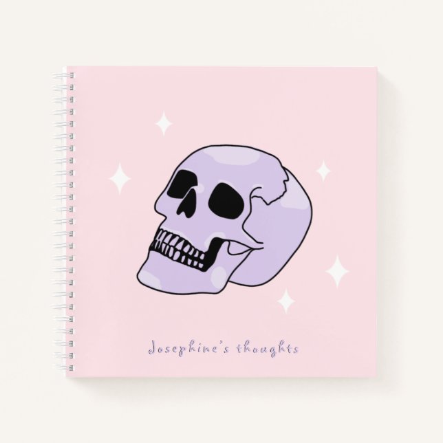 Carnet Cute Witchy Mystical Skull rose et pourpre Nom (Devant)
