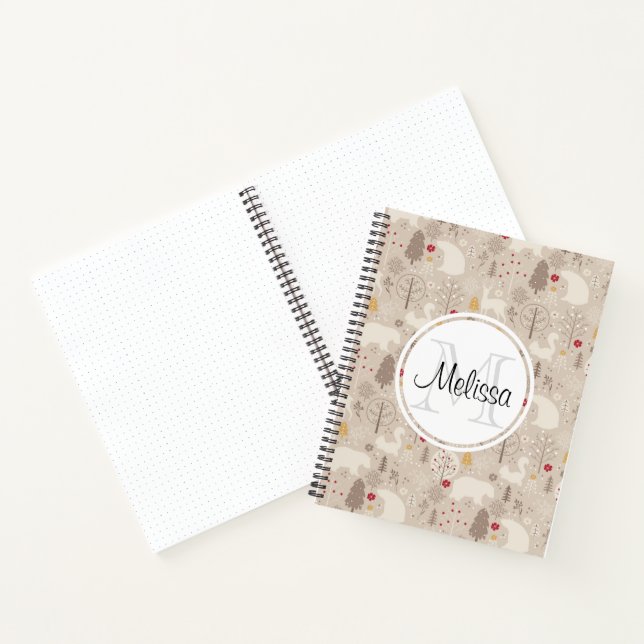 Carnet Cute Woodland Animaux Motifs nordiques Monogramme (Intérieur)