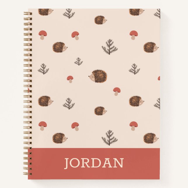 Carnet Cute Woodland Hérisson et Motif de champignons (Devant)