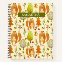 Cute Woodland Watercolor Fox Motif Fall Foliing