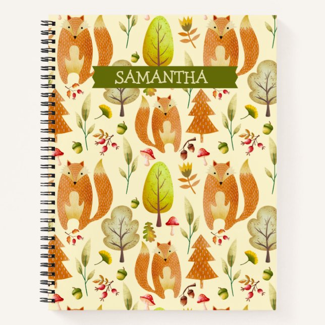 Carnet Cute Woodland Watercolor Fox Motif Fall Foliing (Devant)