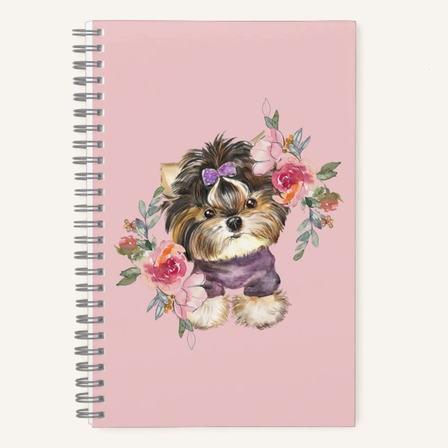 Carnet Cute Yorkshire Terrier Yorkie et l'art des fleurs (Recto)