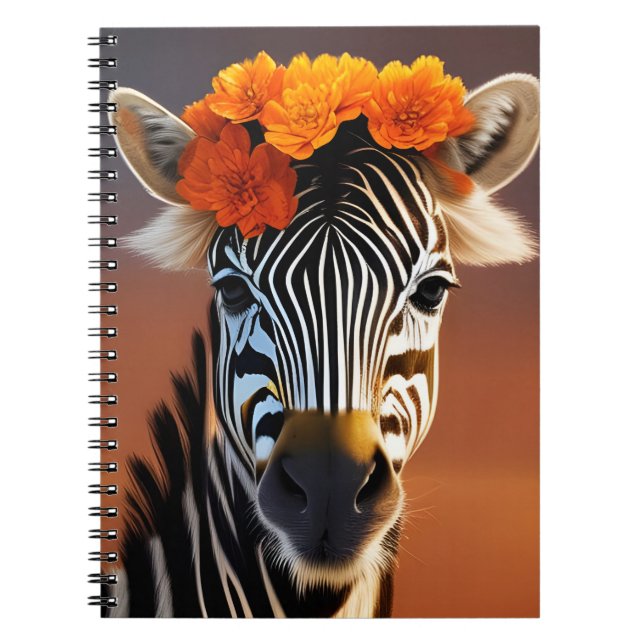 Carnet Cute Zebra portant des fleurs orange (Devant)