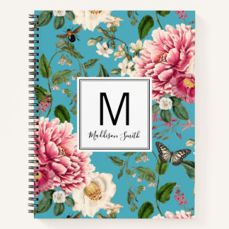 Carnet Cyan Monogrammed Country Garden Motif Floral