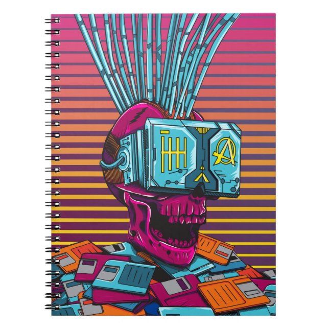 Carnet Cyber Skull Virtual Reality Cyberpunk disquette (Devant)