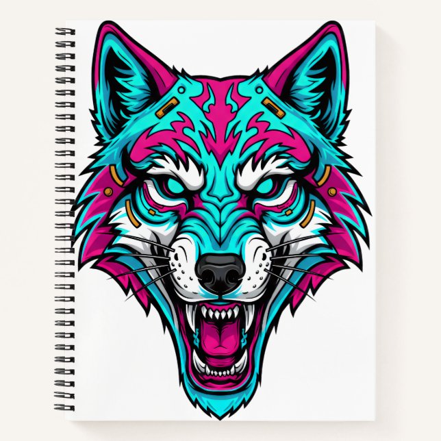 Carnet Cyberpunk Neon Wolf - Synthwave Robotic Animal (Devant)