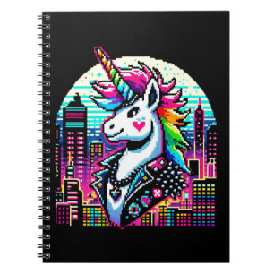 Carnet Cyberpunk Unicorn Neon Pixel Art Cityscape Design